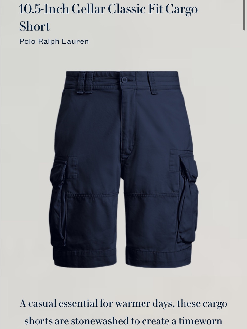 Polo Ralph Lauren Gellar Cargo Shorts Navy 30